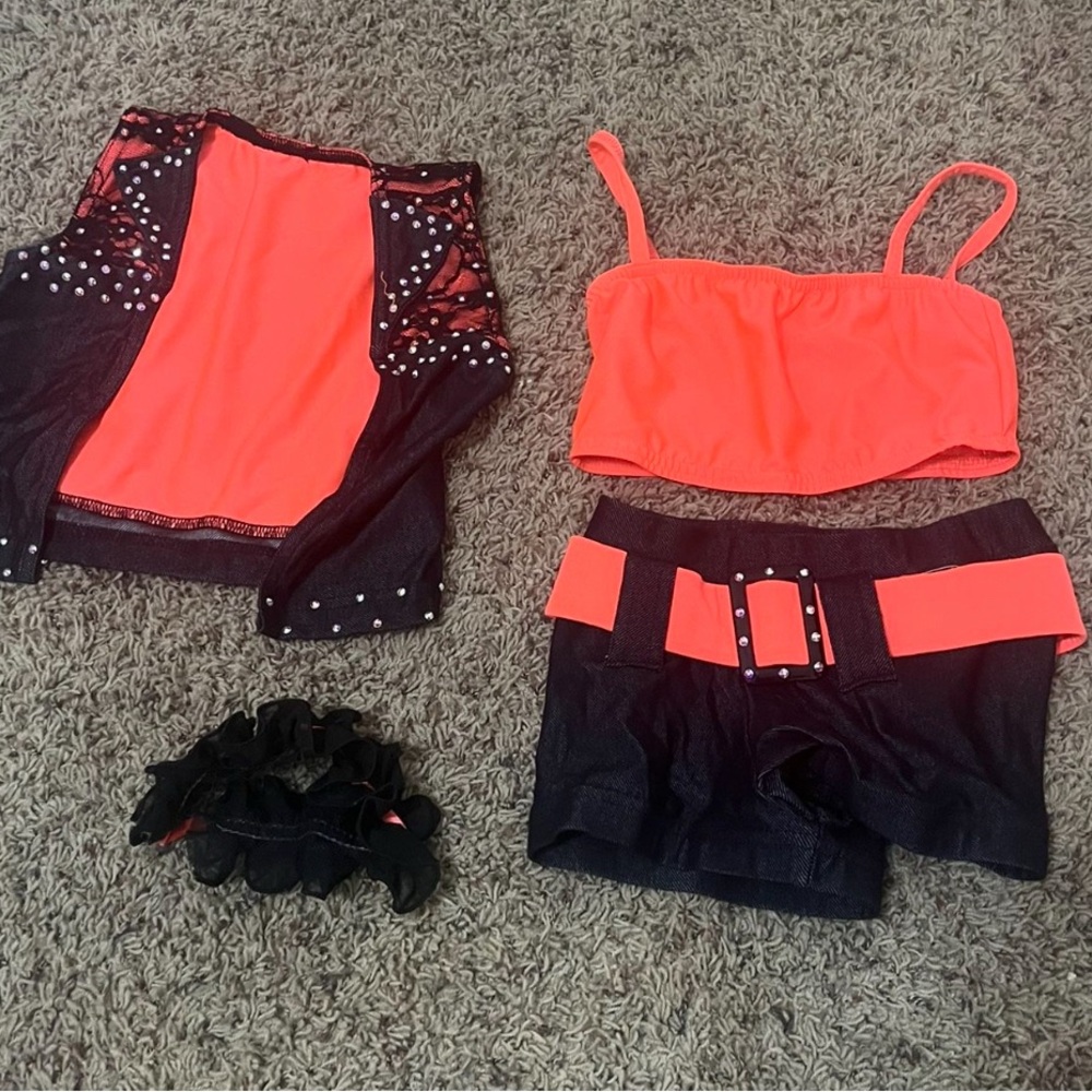 Kids Dance Costume Set in Black and Orange